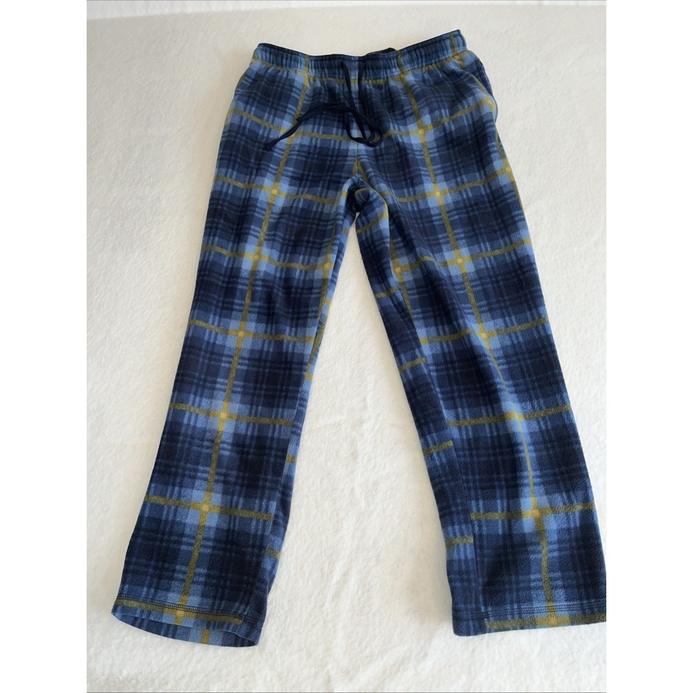 Cuddl Duds Pajama Pants Size L Red Blue Plaid Fleece Elastic Drawstring Waist